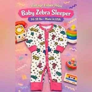 Vintage Fisher Price Baby Zebra Print Footless Sleeper Pajamas 14-18 lbs USA
